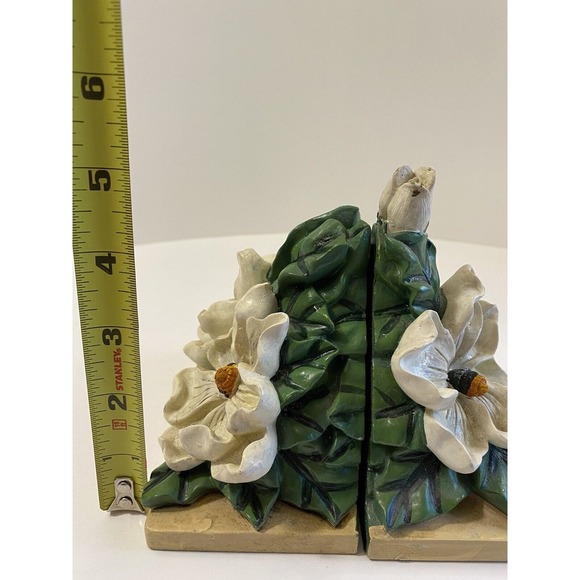 Magnolia Blossom Bookends Heavy Resin Bookends ‎ White Flowers Home Decor - Picture 8 of 10